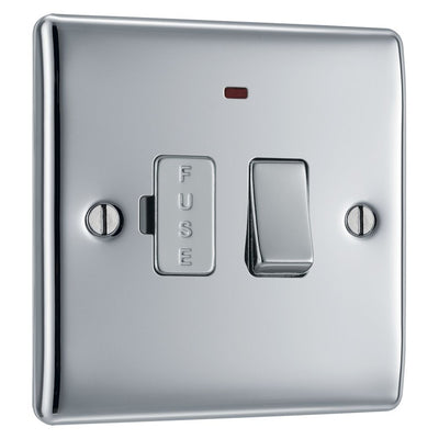 BG Nexus Polished Chrome 13A Neon Switched Fused Connection Unit NPC52 with 35mm Steel Back Box