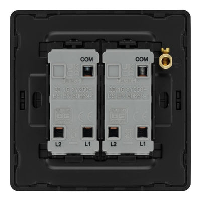 BG Evolve Black Chrome 2 Way Double Edge to Edge Rocker Switch PCDBC42EB with 35mm Steel Back Box