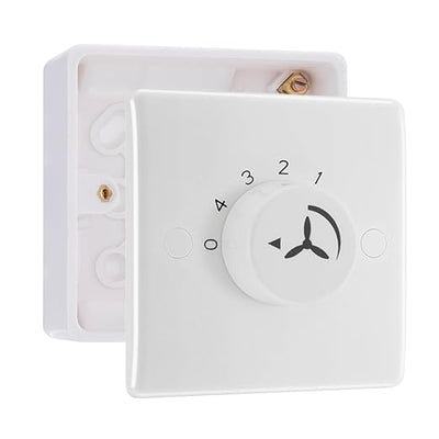 BG Electrical 1 Gang 100W Fan Controller White Moulded & 32mm Pattress Back Box by British General (BG-887+891)