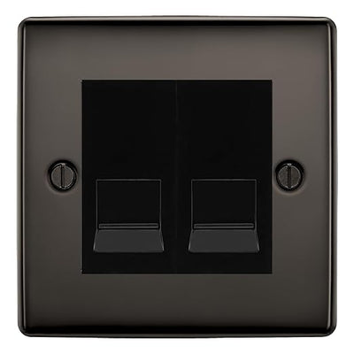 BG Nexus Black Nickel Double IDC Secondary Telephone Socket - Black Insert by British General (BG-NBNBTS2B)