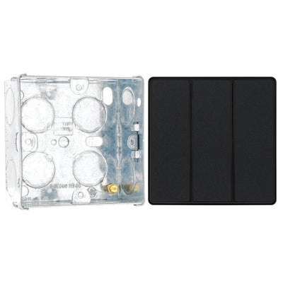 BG Evolve Matt Black 2 Way Triple Edge to Edge Rocker Switch PCDMB43EB with 35mm Steel Back Box