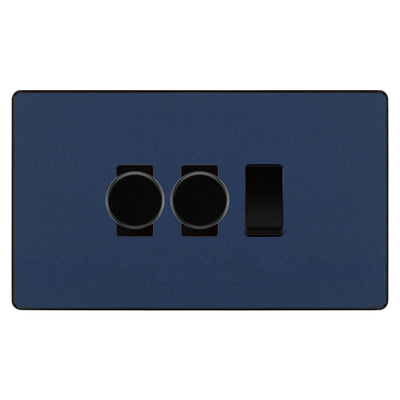 BG Evolve Matt Blue 3 Gang Light Switch 2x Trailing Edge LED Dimmer 1x 2 Way Custom Switch by British General (Evolve-DB-CUSTOM-3GANG-2xDIMMER-1x2WAY)