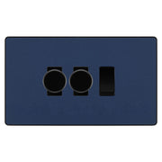 BG Evolve Matt Blue 3 Gang Light Switch 2x Trailing Edge LED Dimmer 1x 2 Way Custom Switch by British General (Evolve-DB-CUSTOM-3GANG-2xDIMMER-1x2WAY)