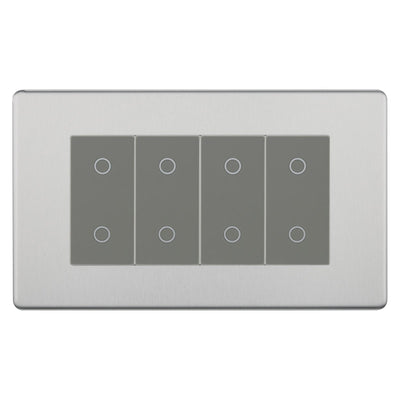 BG Nexus Screwless Brushed Steel Quad Master Touch Dimmer Switch Grey Inserts FBSTDM4G by British General (BG-FBSTDM4G)