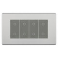 BG Nexus Screwless Brushed Steel Quad Master Touch Dimmer Switch Grey Inserts FBSTDM4G