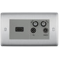 BG Nexus Brushed Steel 4G Faceplate with HDMI + TV/FM/SAT Module - Grey Insert