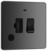 PCDBC52B Front - This Evolve Black Chrome 13A fused and switched connection unit from British General with power indicator provides an outlet from the mains containing the fuse, ideal for spur circuits and hardwired appliances.