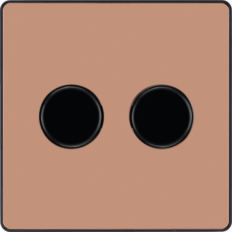 BG Evolve PCDCP82B Polished Copper 2 Gang 200W Intelligent Trailing Edge Dimmer Switch - Black Insert