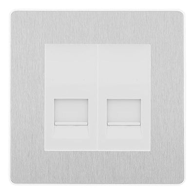 BG Evolve Brushed Steel Double IDC Secondary Telephone Socket - White Insert by British General (BG-PCDBSBTS2W)