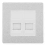 BG Evolve Brushed Steel Double IDC Secondary Telephone Socket - White Insert by British General (BG-PCDBSBTS2W)