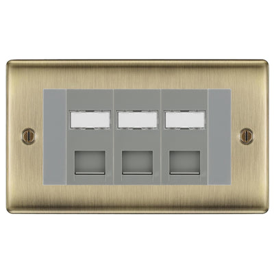 BG Nexus Antique Brass 3 Gang RJ45 CAT6 Data Socket Grey Inserts by British General (BG-NABRJ453C5EG)