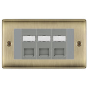 BG Nexus Antique Brass 3 Gang RJ45 CAT6 Data Socket Grey Inserts by British General (BG-NABRJ453C5EG)