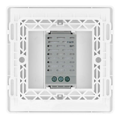 BG Evolve Pearlescent White Single Master Touch Dimmer Switch PCDCLTDM1W with 35mm Steel Back Box