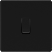 BG Nexus Flatplate Screwless Matt Black Single Light Switch FFB12 20 Amp by British General (BG-FFB12-1)