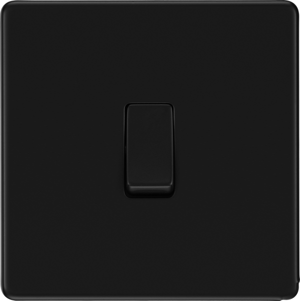 BG Nexus Flatplate Screwless Matt Black Single Light Switch FFB12 20 Amp