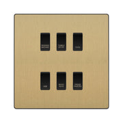 BG Evolve Satin Brass Custom Appliance Grid Switch 6 Gang Screwless by British General (BG-EVOLVE-SB-6GANG-APPLIANCE)