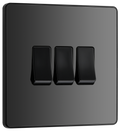 BG PCDBC43B Black Chrome Evolve 3 Gang 20A 16AX 2 Way Light Switch - Black Insert
