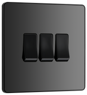 BG PCDBC43B Black Chrome Evolve 3 Gang 20A 16AX 2 Way Light Switch - Black Insert