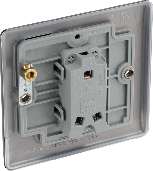 NBN12 Back - This black nickel finish 20A 16AX single light switch from British General will operate one light in a room.