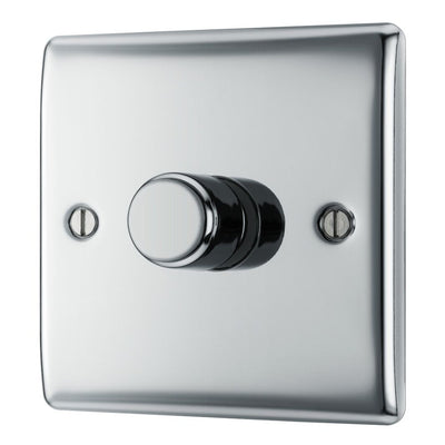 BG Nexus Polished Chrome 200W 2 Way Single Trailing Edge Dimmer Switch NPC81 with 25mm Steel Back Box