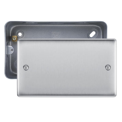 BG Nexus Brushed Steel Double Blank Plate with Surface Pattress Back Box by British General (BG-NBS95+MC502)