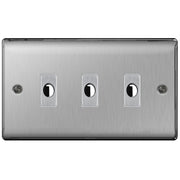 BG Nexus Metal Brushed Steel 3 Gang Flex Outlet Socket by British General (BG-NEXUS-BS-3G-FLEX-OUTLET-SOCKET)