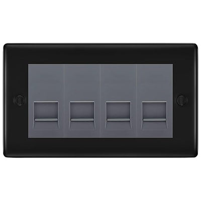 BG Nexus Matt Black 4 Gang IDC Secondary Telephone Socket - Grey Insert by British General (BG-NFBBTS4G)