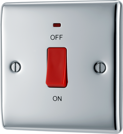 BG NPC74 Nexus Metal Polished Chrome 45A 2 Pole Neon Cooker Switch