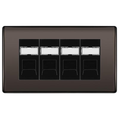 BG Nexus Black Nickel 4 Gang RJ45 Cat6 Data Socket Outlet Black Inserts by British General (BG-NBNRJ454B)