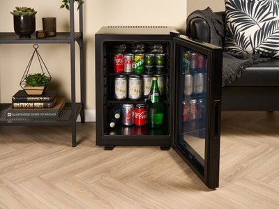 Corby Eton 40L Glass Minibar in Black with Black interior - UK Plug