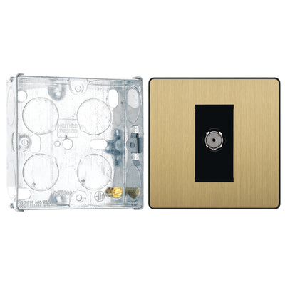 BG Evolve Satin Brass Co-Axial Socket Outlet PCDSB60B with 25mm Steel Back Box