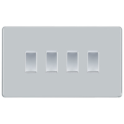 BG Polished Chrome Screwless 4 Gang Intermediate Switch Double Format Custom by British General (BG-SCL-PC-4G-CUSTOM-4x INT SWITCH)
