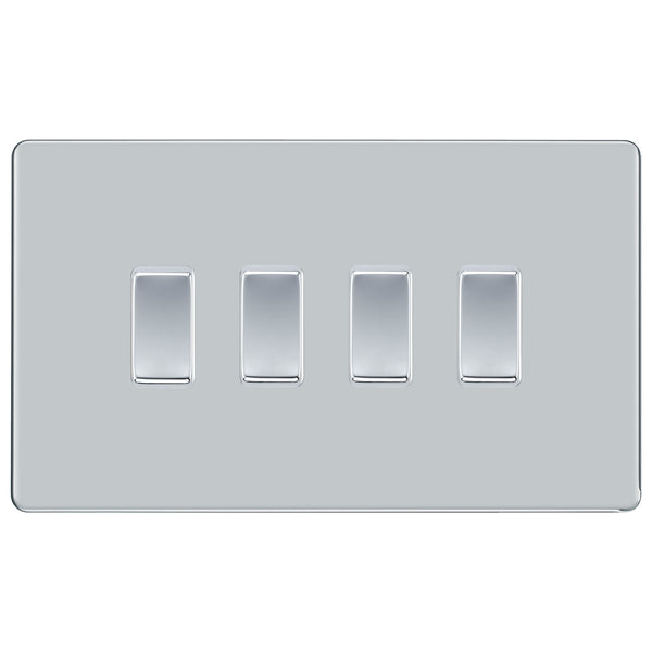 BG Polished Chrome Screwless Flat Plate 4 Gang Intermediate Light Switch 3 Way Custom Switch