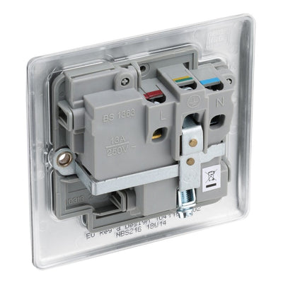 BG Nexus Metal Brushed Steel 13A Single Switched Socket NBS21G with 35mm Steel Back Box