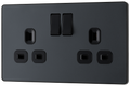 BG Evolve PCDMG22B Matt Grey 2 Gang 13A Switched Socket Outlet-Black Insert