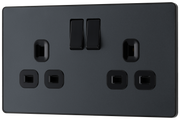 BG Evolve PCDMG22B Matt Grey 2 Gang 13A Switched Socket Outlet-Black Insert by British General (BG-PCDMG22B-Shopify-SA_1)