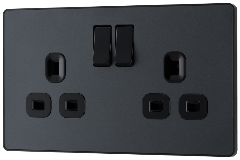 BG Evolve PCDMG22B Matt Grey 2 Gang 13A Switched Socket Outlet-Black Insert