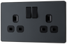 BG Evolve PCDMG22B Matt Grey 2 Gang 13A Switched Socket Outlet-Black Insert by British General (BG-PCDMG22B-Shopify-SA_1)