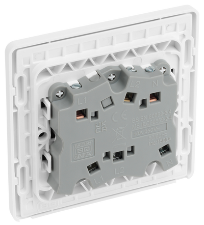 BG PCDBS15W Brushed Steel Evolve 10A 3 Pole Fan Isolator - White Insert