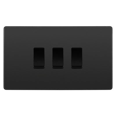 BG Evolve Black Chrome 3 Gang Custom Grid Switch 1x Intermediate 2x 2 Way Switch by British General (BG-Evolve-BC-3G-CUSTOM-1x-INT-2x-2WAY-SP)