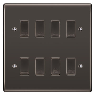 BG Black Nickel 8 Gang Engraved Custom Labelled Appliance Grid Switch by British General (BG-BLACK-NICKEL-CUSTOM-8GANG-SWITCH)