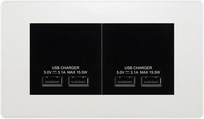 BG Evolve Pearl White 4G Euro Plate with 2X USB-A Dual Chargers Black Insert