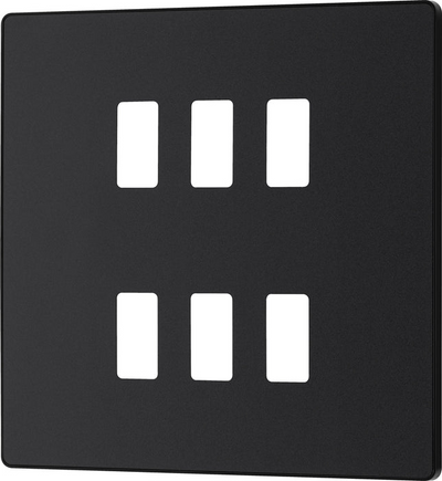 BG RPCDMB6B Evolve Grid Matt Black 6 Module Square Front Plate - Black Trim