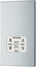 BG FPC20W Nexus Screwless Flat-Plate Shaver Socket Outlet Polished Chrome White Insert Dual Voltage 115V - 230V