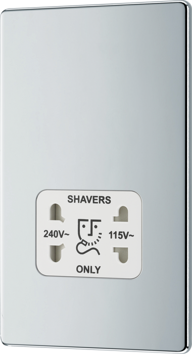 FPC20W Front - This dual voltage shaver socket from British General is suitable for use with 240V and 115V shavers and electric toothbrushes.