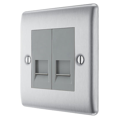 BG Nexus Brushed Steel Double Slave Telephone Socket NBSBTS2 with 35mm Steel Back Box