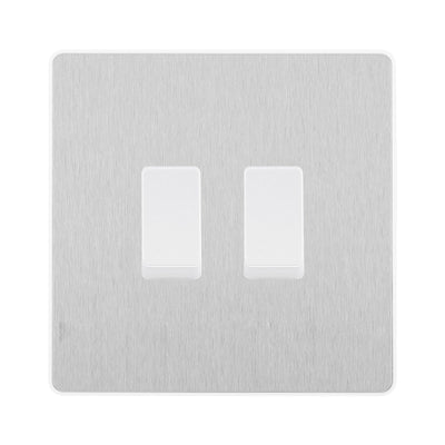 BG Evolve Brushed Steel 2 Gang Light Switch 1x Intermediate 1x 2 Way Custom Grid Switch by British General (BG-Evolve-BS-2G-CUSTOM-1x-INT-1x-2WAY-SP)