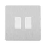 BG Evolve Brushed Steel 2 Gang Light Switch 1x Intermediate 1x 2 Way Custom Grid Switch by British General (BG-Evolve-BS-2G-CUSTOM-1x-INT-1x-2WAY-SP)