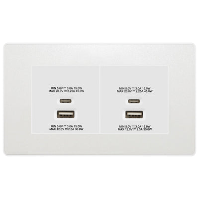 BG Evolve Pearlescent White 4G Faceplate with 45W USB A+C Charger Modules