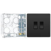 BG Evolve Black Chrome 2 Gang 20A 16AX 2 Way Light Switch PCDBC42B with 35mm Steel Back Box